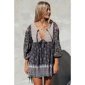 Spell Black & Blush Floral Boho Babydoll Jumpsuit